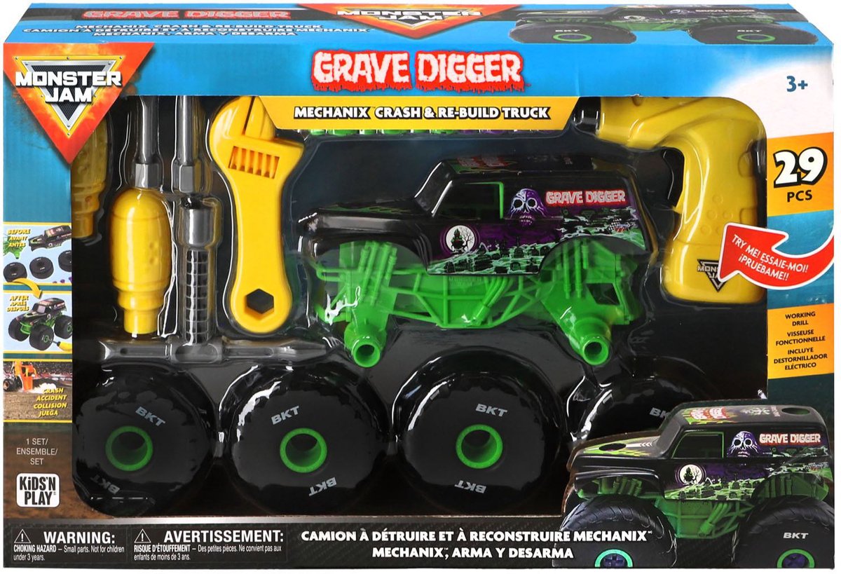 Hot Wheels Monster Jam Mechanix 1:18 Build 'n Re-Build Grave Digger