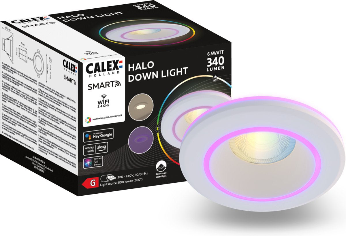Spot encastrable intelligent Calex halo - downlight intelligent - RVB et lumière blanc chaud - blanc