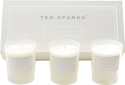 Ted Sparks - coffret cadeau - 3 bougies parfumées dans un bel emballage cadeau - linge frais