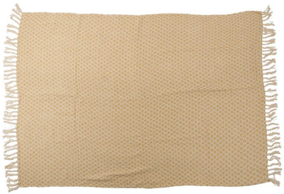 Plaid en coton Arti casa - 130x170 cm - couverture décorative à franges - plaid soft living - ocre jaune
