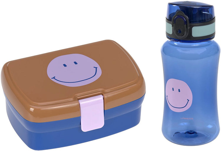 Lässig set de déjeuner Little Gang Smile caramel - boîte à lunch bleue et gourde