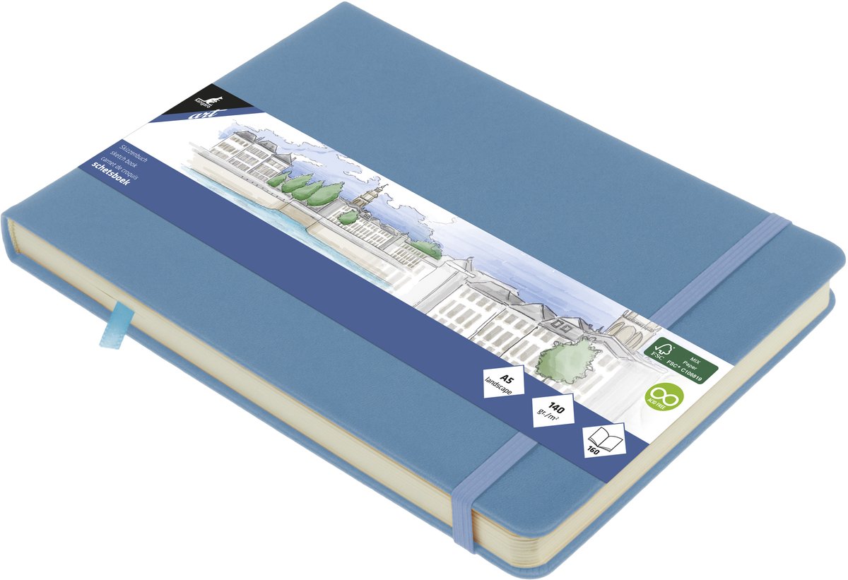 Carnet de croquis Kangaro - a5 paysage - bleu ciel - avec élastique et ruban