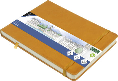 Carnet de croquis Kangaro - a5 paysage - jaune ocre - couverture rigide en pu - avec élastique et ruban - k-861231