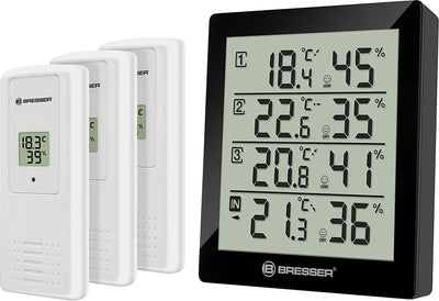 Station météo Bresser - thermo et hygromètre temeo - noir incl. 3 capteurs - pour l'intérieur et l'extérieur