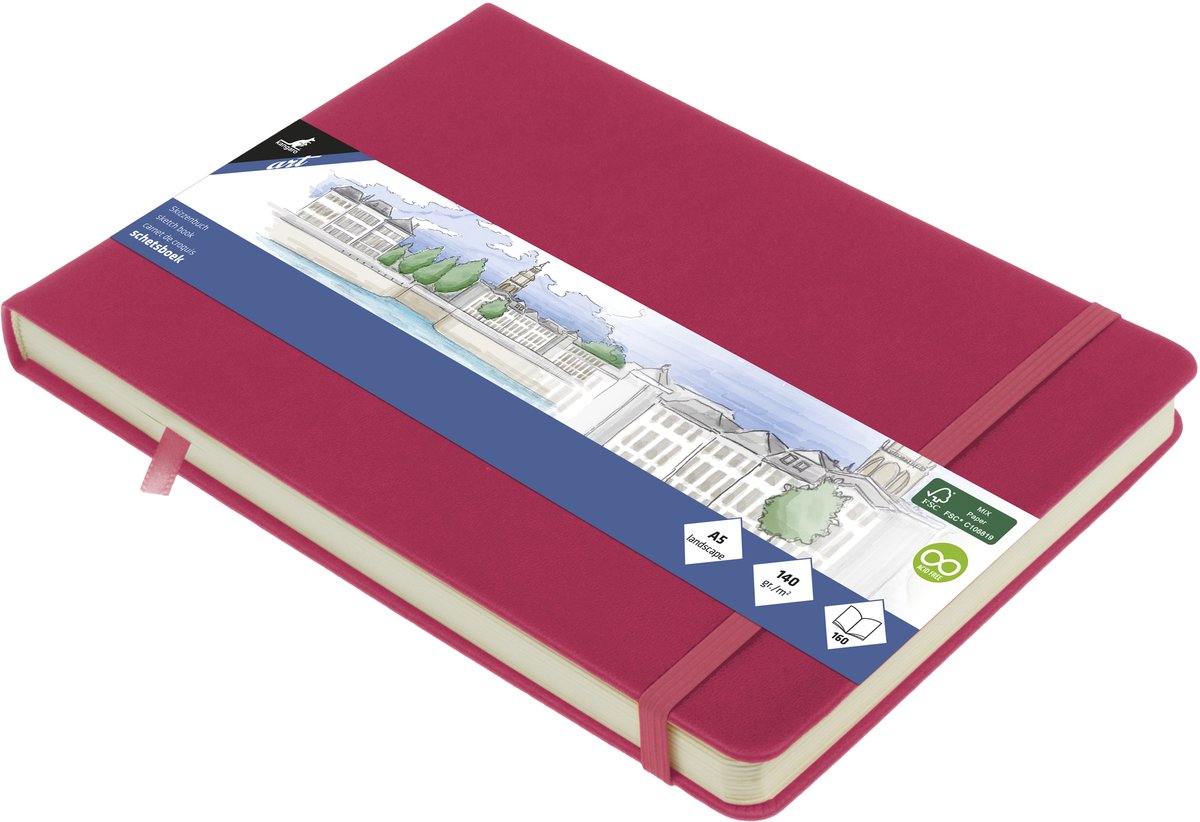 Carnet de croquis Kangaro - a5 paysage - rubis - avec élastique et ruban