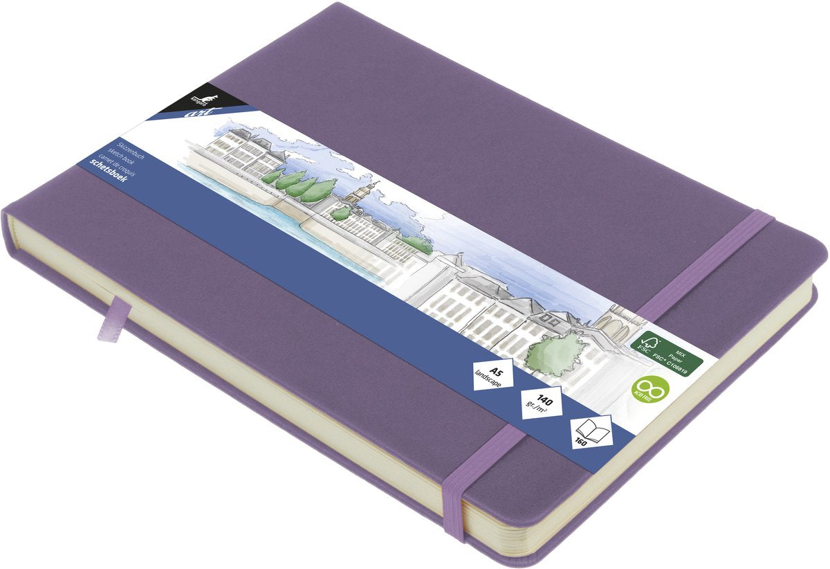 Carnet de croquis Kangaro a5 paysage - violet chiné - avec élastique et ruban - k-861313