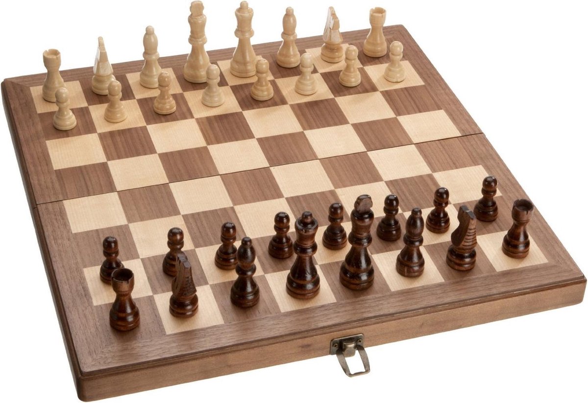 Cassette d'échecs Philos noyer grand carré 42 mm, hauteur roi 80 mm
