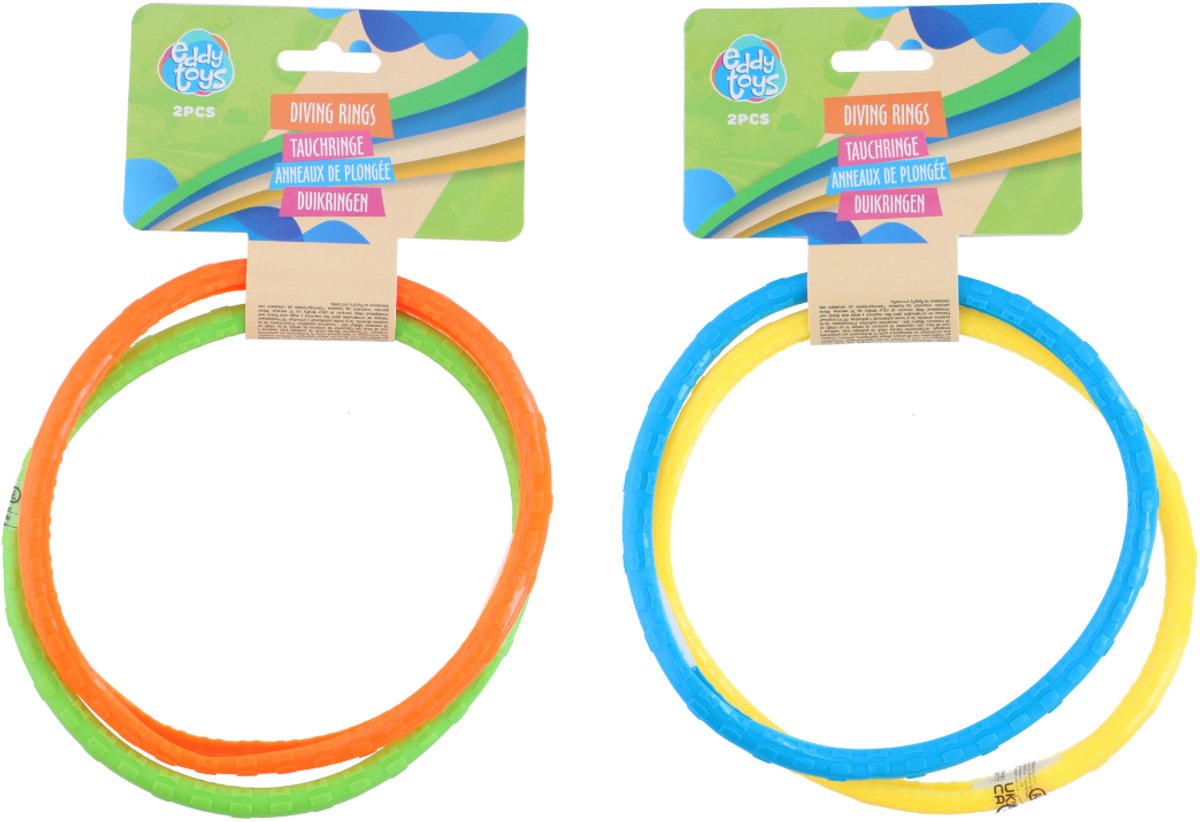 Eddy Toys anneaux de plongée 2 pièces - jouets de natation anneaux de plongée enfants - jouets aquatiques plongée - couleurs frappantes - 1 combinaison de couleurs aléatoire