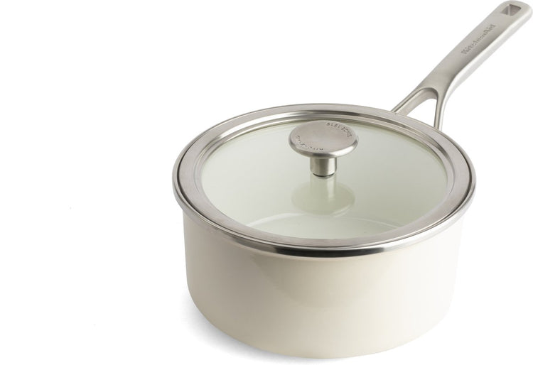 Kitchenaid casserole en acier émaillé 16cm 1,3l - blanc amande - induction - sans pfas
