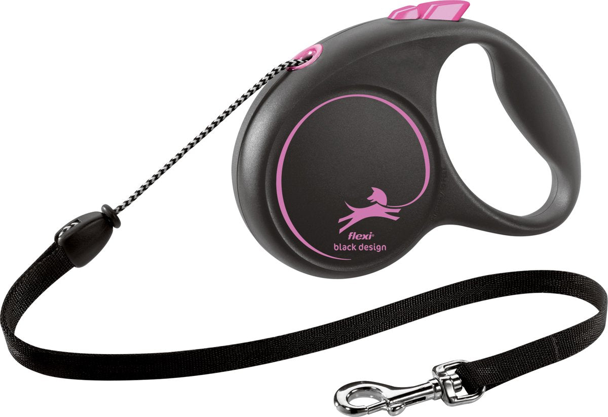 Flexi | ligne rétractable noir design cordon rose