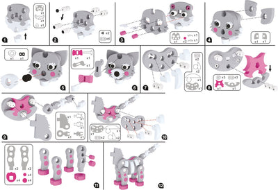 Eddy Toys Puzzle 3D Chat - Jeu de Construction 62 Pièces - Puzzle Figurine Chat 3D - Modèle à Assembler - Gris avec Détails Roses - à partir de 3 Ans