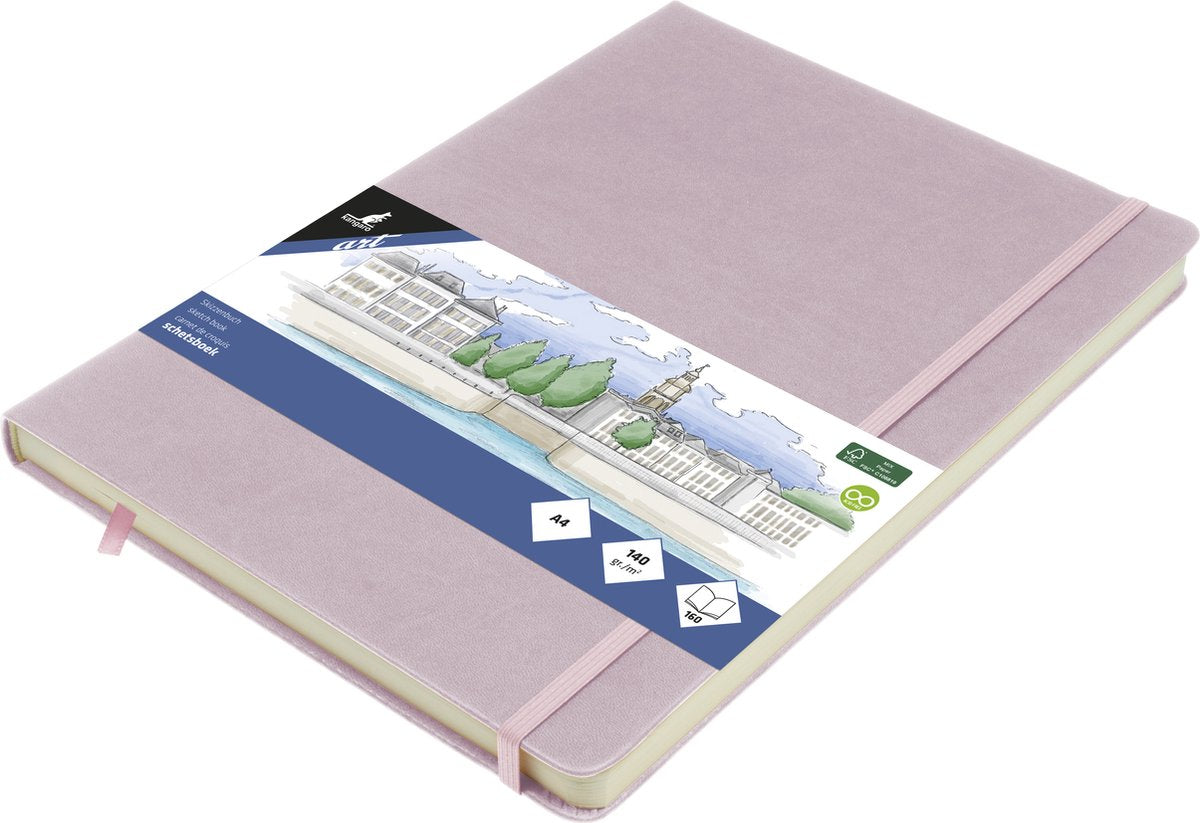 Carnet de croquis Kangaro - a4 - violet - couverture rigide en polyuréthane - avec élastique et ruban - k-861243
