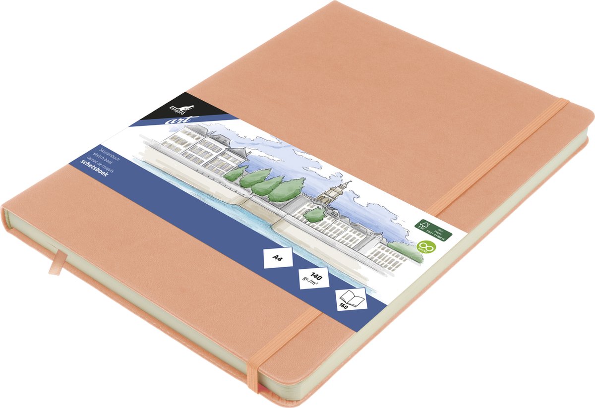 Carnet de croquis Kangaro - a4 - vieux rose - couverture rigide en pu - avec élastique et ruban - k-861242