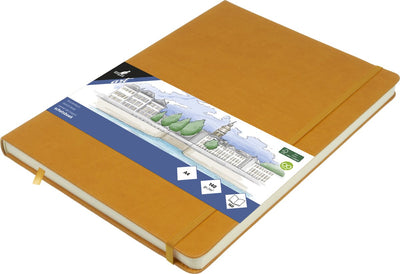 Carnet de croquis Kangaro - a4 - jaune ocre - couverture rigide en pu - avec élastique et ruban - k-861241