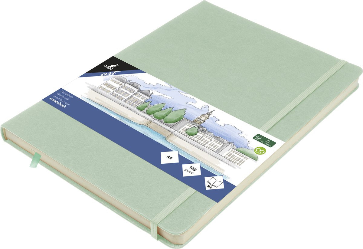 Carnet de croquis Kangaro - a4 - menthe - couverture rigide en pu - avec élastique et ruban - k-861244