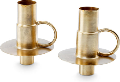 Vtwonen lot de 2 bougeoirs bouteilles métal doré 7x8,5cm