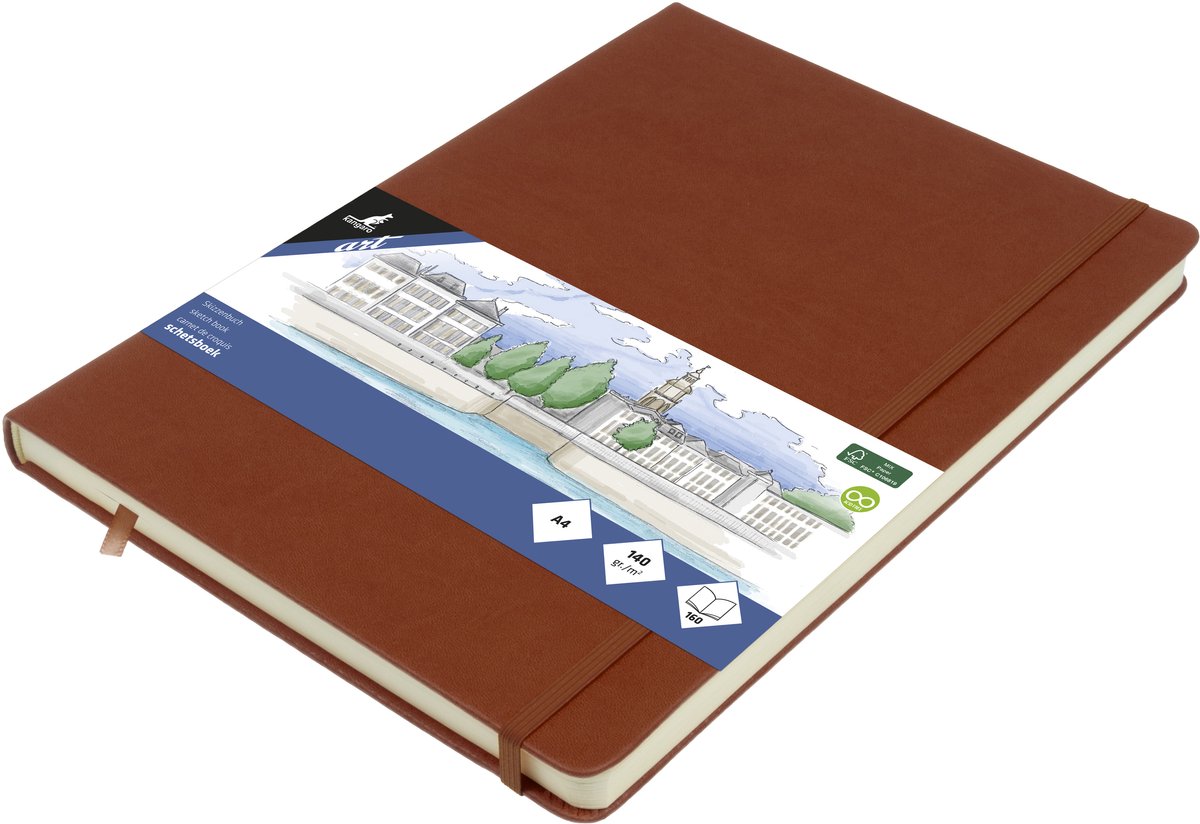 Carnet de croquis Kangaro a4 - cognac - couverture rigide - avec élastique et ruban