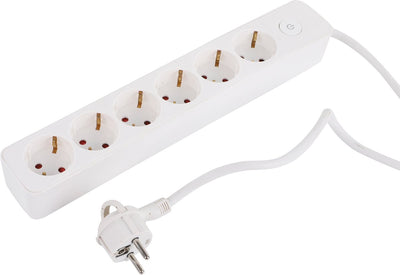 Prise Q-link - 6 prises - avec interrupteur - plate - 3 x 1,5 mm² - 1,5 m - PVC - blanc