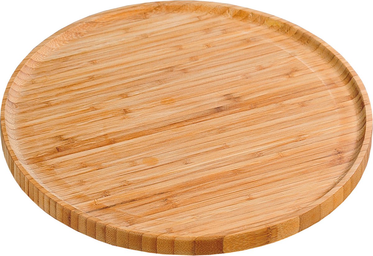 Plateau de service à gâteaux snacks sans marque sans marque en bois de bambou rond 32 cm - tapas - plateau à fromages