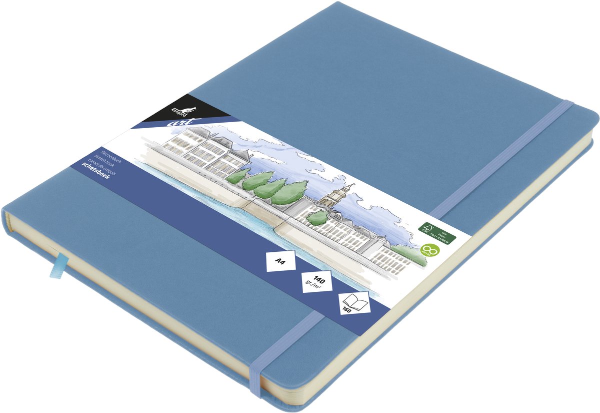 Carnet de croquis Kangaro - a4 - bleu ciel - avec élastique et ruban - k-861335