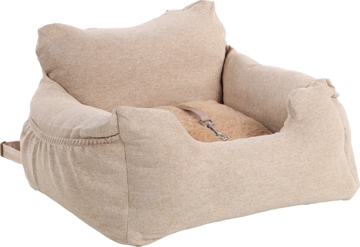 Siège auto Flamingo pour chien – siège auto Megan beige – 56x50x17 cm – housses lavables fond antidérapant – voyage sûr et confortable