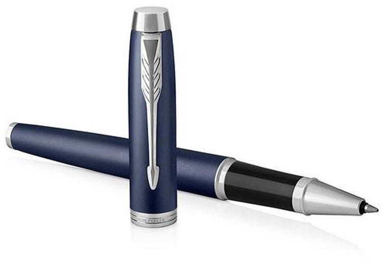 Stylo roller Parker IM - pointe fine - encre noire - bleu mat - incl. emballage cadeau