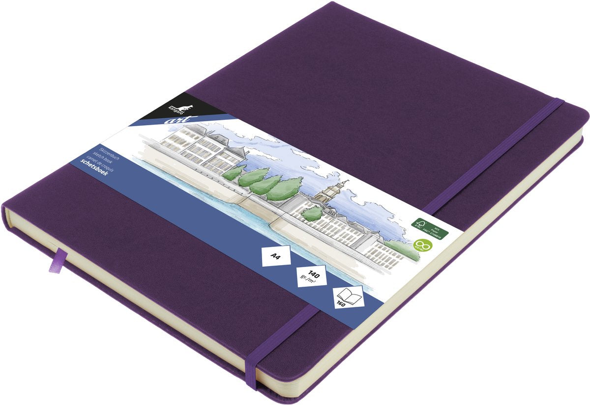 Carnet de croquis Kangaro - a4 - coeur violet - avec élastique et ruban