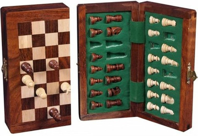Engelhart Jeu d'échecs Longfield magnétique et pliable - Jeu d'échecs magnétique pliable - Pièces d'échecs en bois - Bois d'acacia - Compact 13 x 25 cm - Plateau de voyage pour jeu tactique -