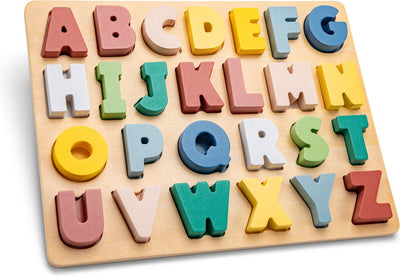 Woet ® Puzzle alphabet en bois - lettres majuscules abc a à m z - puzzle éducatif coloré - apprentissage de l'alphabet - fsc - jouets pour tout-petits - à partir de 2 ans