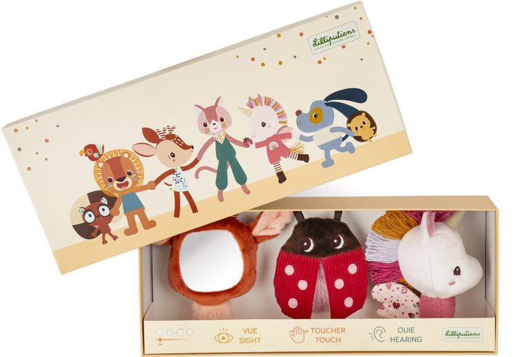 Lilliputiens - coffret découverte sensorielle - 3 hochets - Léna la licorne
