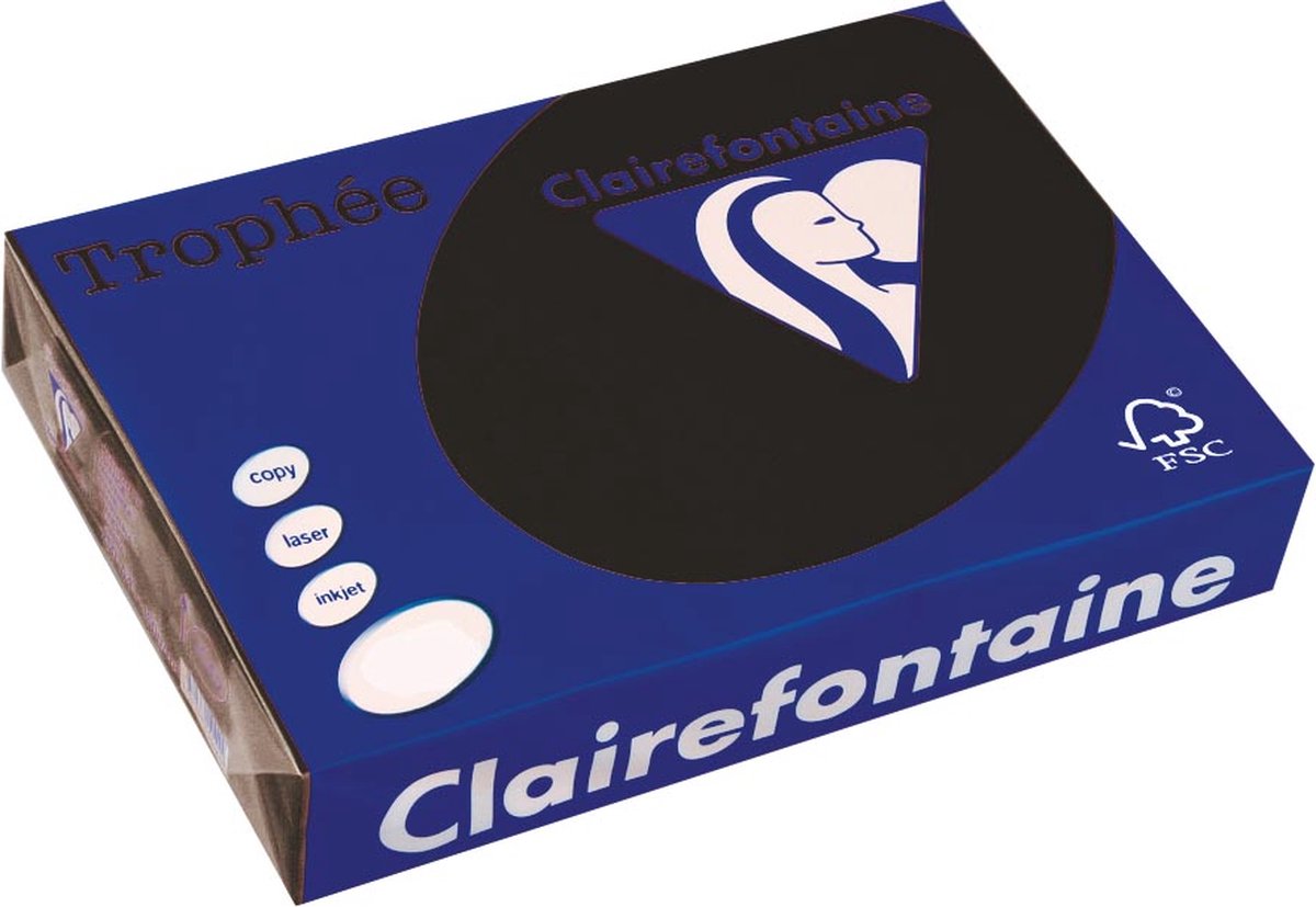 Clairefontaine trophée pastel, papier coloré, a4, 160 g, 250 feuilles, noir