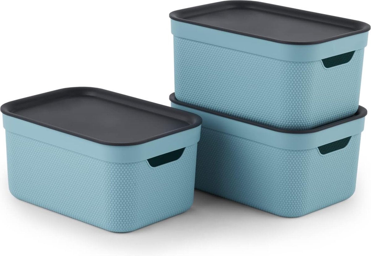 Rotho jive boîtes de rangement lot de 3 boîtes de rangement 5 l avec couvercle, plastique (pp recyclé), turquoise anthracite, 3x5l (26,5 x 18,5 x 20,0 cm)