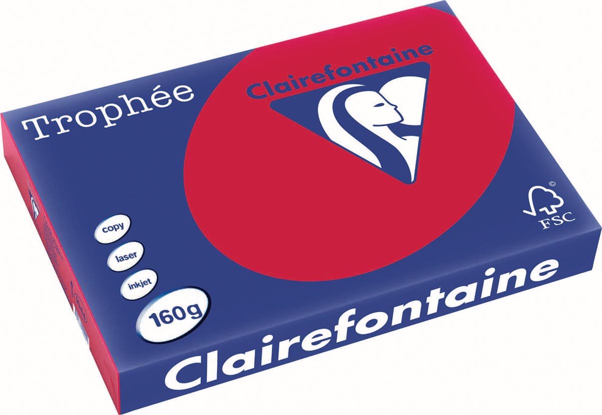 Clairefontaine trophée intense, papier coloré, A3, 160 g, 250 feuilles, rouge cerise