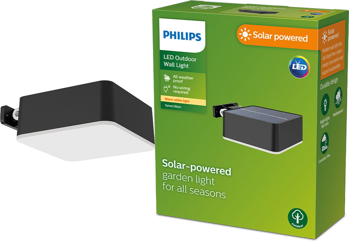 Philips LED Applique solaire Philips Vynce carrée - noir