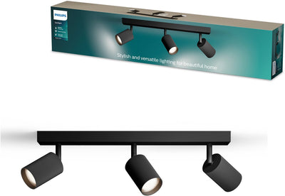 Spot en saillie Philips Wyatt - culot LED Gu10 - orientable - 3 points lumineux - clickfix - noir