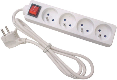 Multiprise Perel avec interrupteur, 4 prises avec broche terre (type e), câble 1,5 m, 3g1,5, usage intérieur, blanc