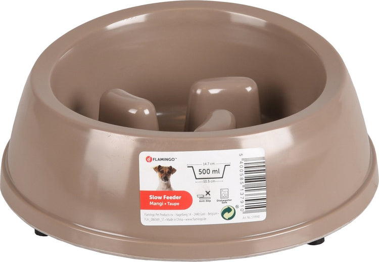 Flamingo anti-gobbler dog – slow feeder – gamelle pour chien – ø18,5 cm – 500ml – gamelle mangi – taupe – ronde