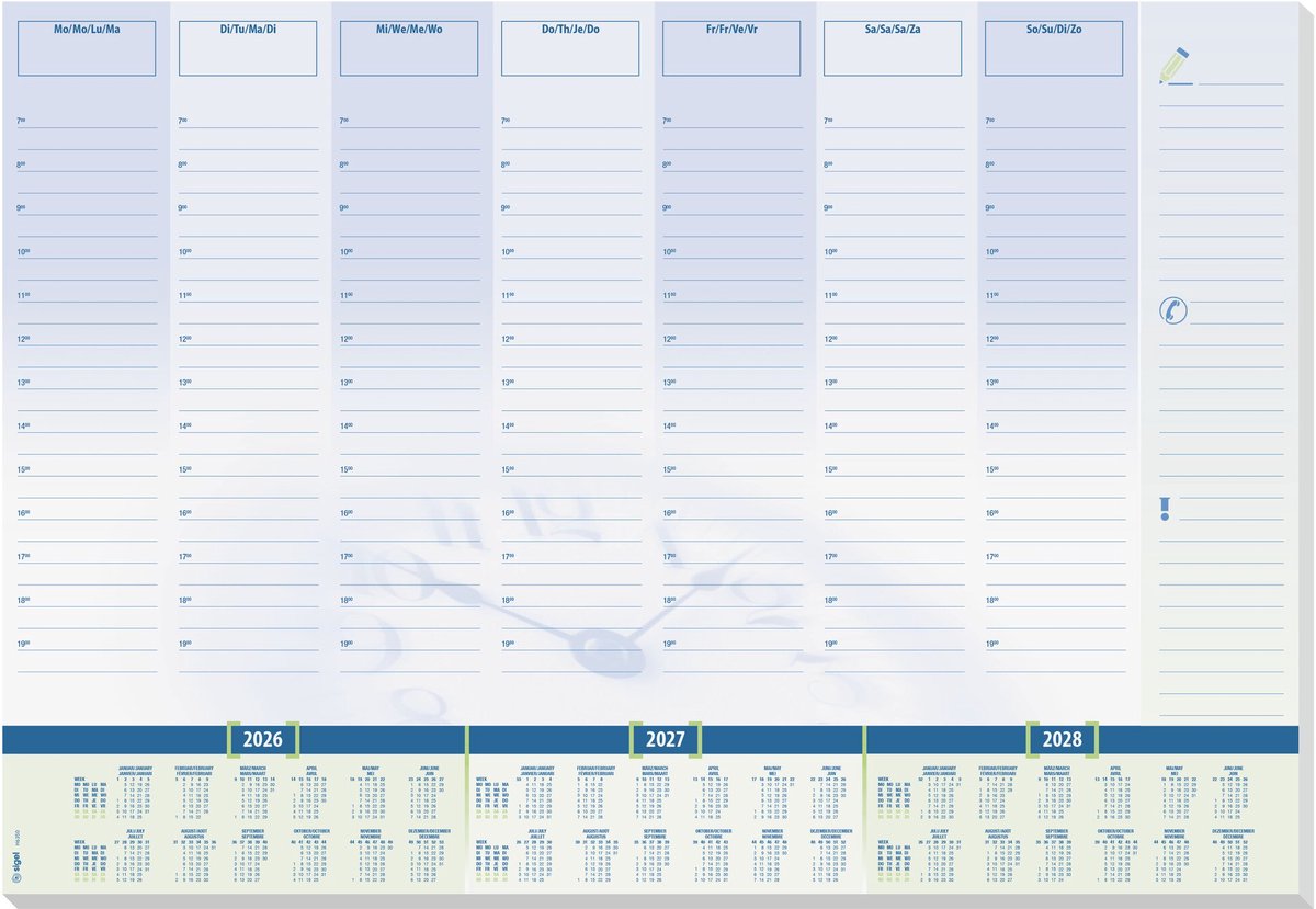 Sous-main Sigel - heure - avec calendrier 2026 2027 2028 - format A2 - 30 feuilles déchirables - si-h6350