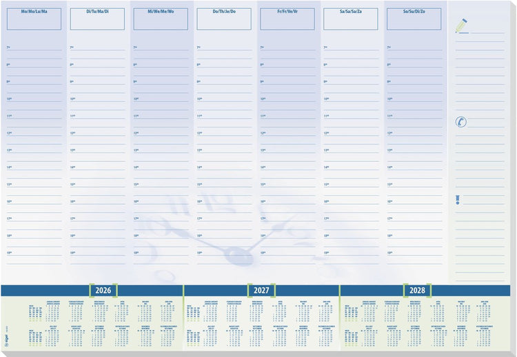 Sous-main Sigel - heure - avec calendrier 2026 2027 2028 - format A2 - 30 feuilles déchirables - si-h6350