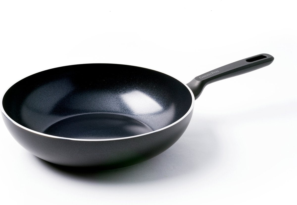 Poêle wok Greenpan memphis 28 cm - 3,7 l - revêtement antiadhésif sans PFA - poêle wok induction - poêle en céramique - passe au four jusqu'à 230°c - poignées froides - sans couvercle - noir