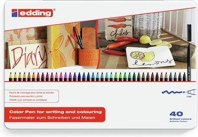 Set de feutres à dessin Edding 1300 40 s - 40 pièces de différentes couleurs - pointe ronde 2 mm - beau à offrir - encre à base d'eau - pour écrire, croquis et mises en page sur papier de couleur claire