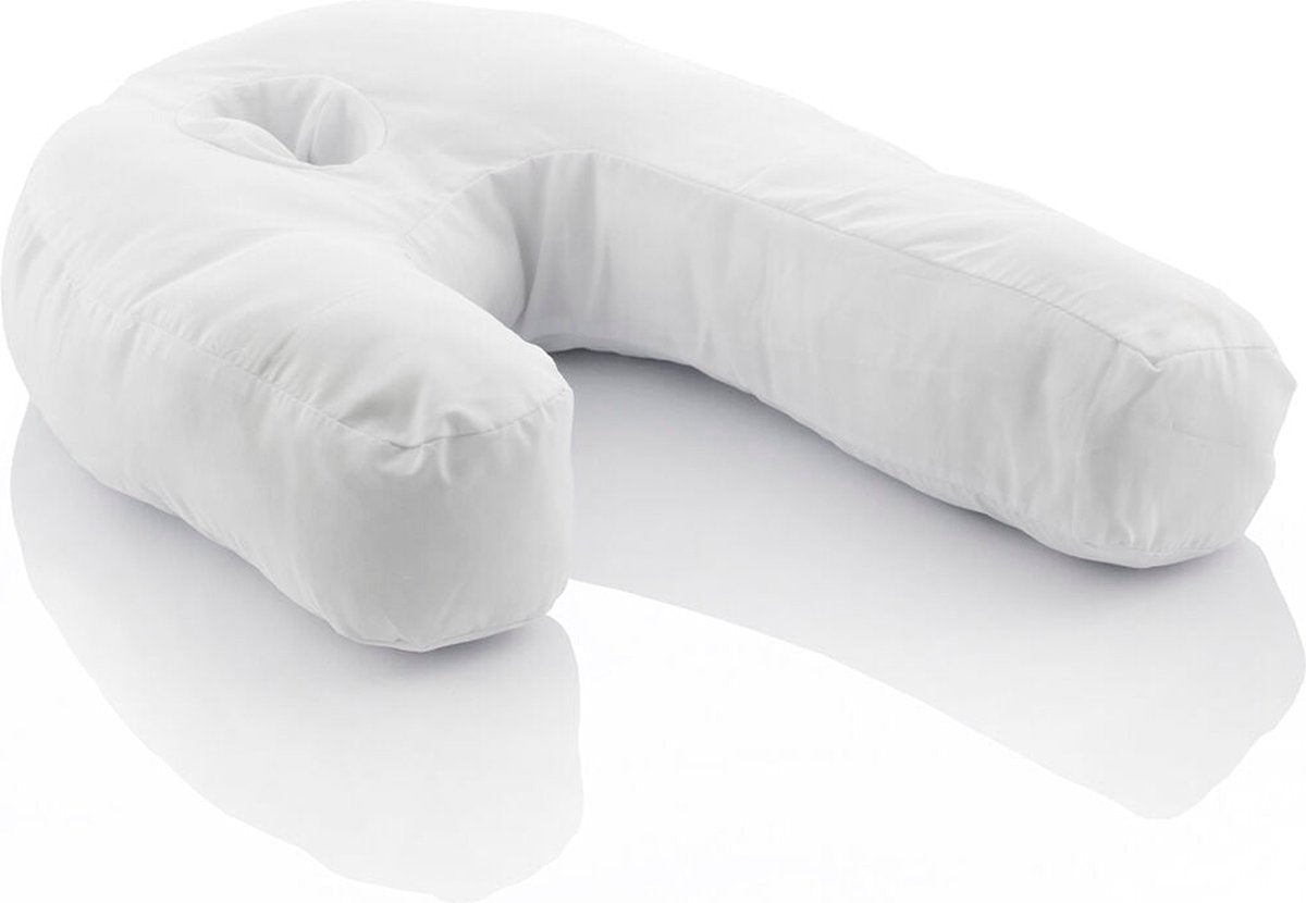 Oreiller de couchage relax Innovagoods - oreiller de corps ergonomique - oreiller de couchage latéral en forme de U - 60 % polyester - blanc