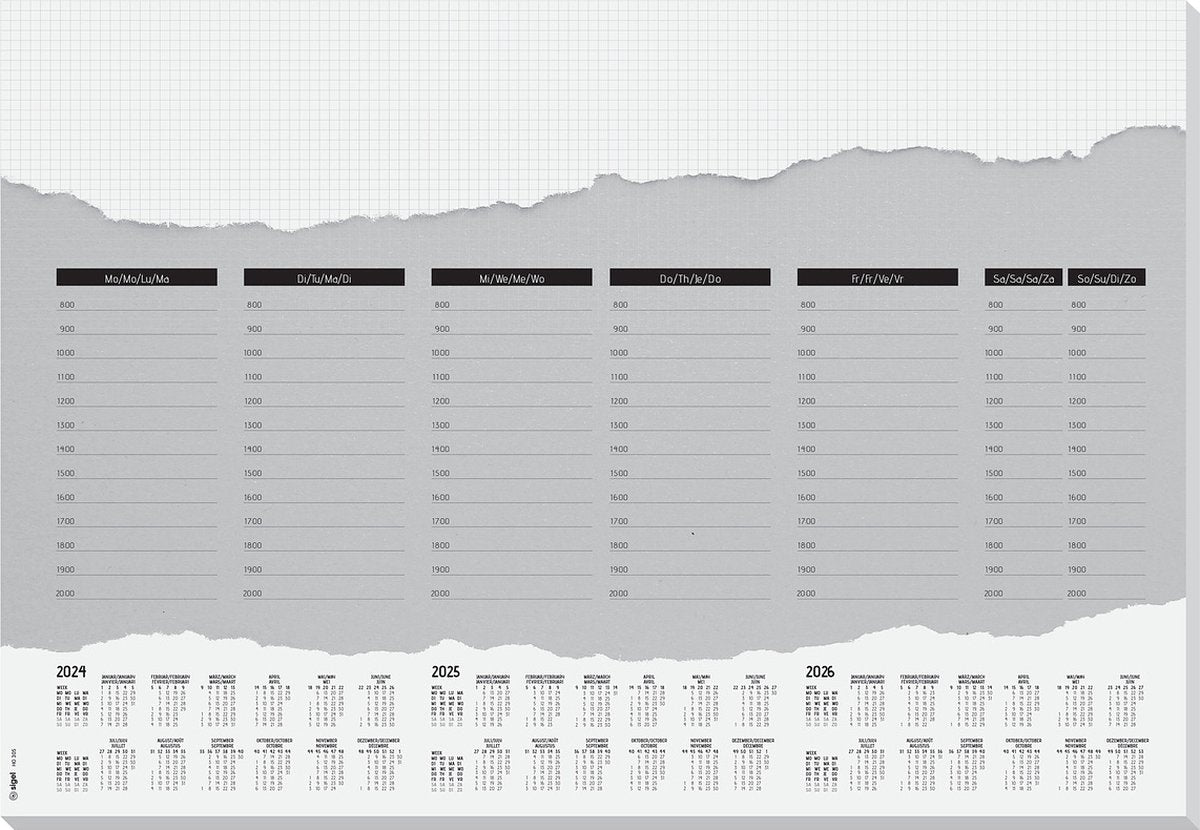 Sous-main Sigel - plan hebdomadaire - avec calendrier 2024 2025 2026 - si-ho305