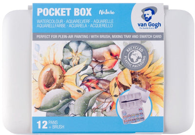 Van Gogh • boîte de poche de peinture aquarelle tons naturels avec 12 couleurs en demi-godets