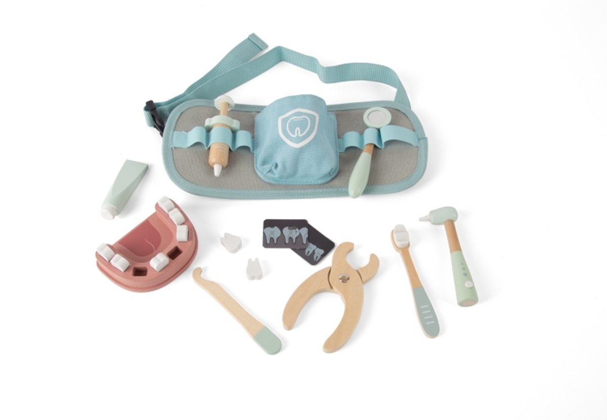 Ensemble de dentiste en bois Dantoy jouets 19 pièces dans une boîte éducative.