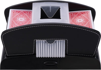 Mélangeur de cartes Engelhart - automatique - cuir noir - bouton poussoir - 23 x 13 x 10,5 cm -