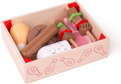 Bigjigs Boîte en bois avec produits de viande, 9 DLG.
