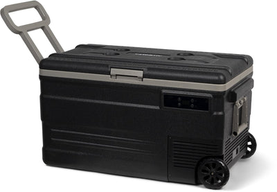 Steamy -e glacière électrique à compresseur à rouleau mono zone sur roulettes - mono zone - 74 litres - 12v et 230v - pour voiture et camping - noire