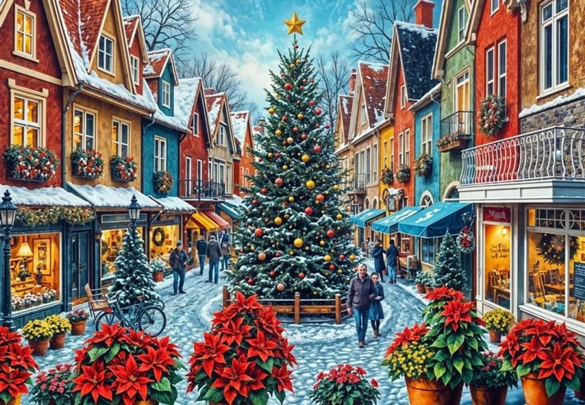 Puzzle Bluebird Puzzle de Noël Place de la ville de Noël shopping 1000 pièces.