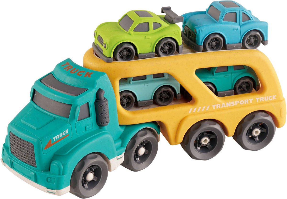 Camion transporteur en bioplastique avec 4 voitures